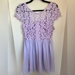 Lavender floral lace and chiffon dress